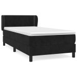 Pat box spring cu saltea, negru, 90×200 cm, catifea