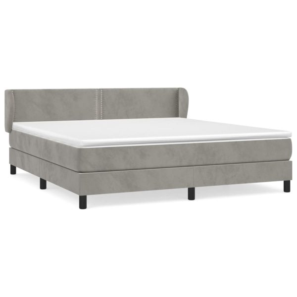 Pat box spring cu saltea, gri deschis, 160×200 cm, catifea
