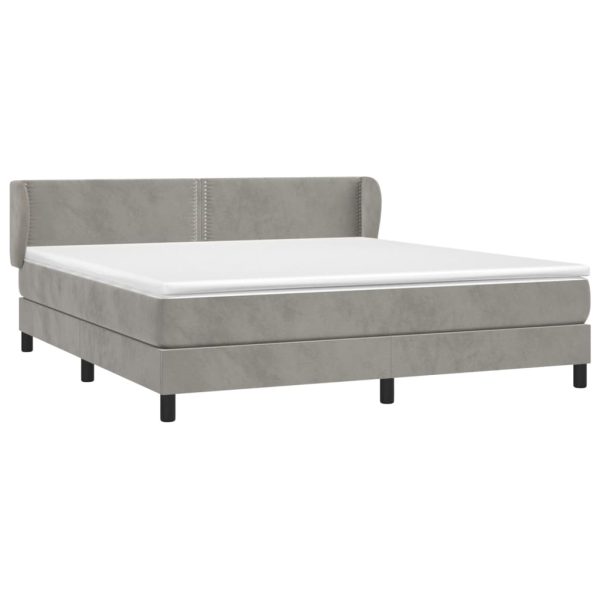 Pat box spring cu saltea, gri deschis, 160×200 cm, catifea