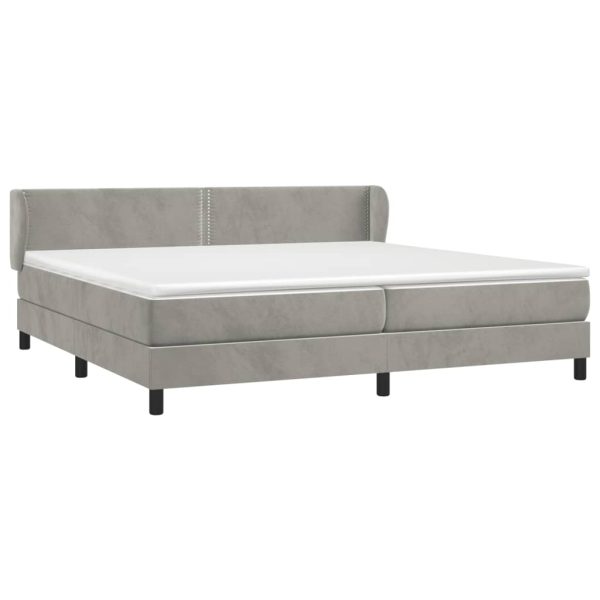 Pat box spring cu saltea, gri deschis, 200×200 cm, catifea