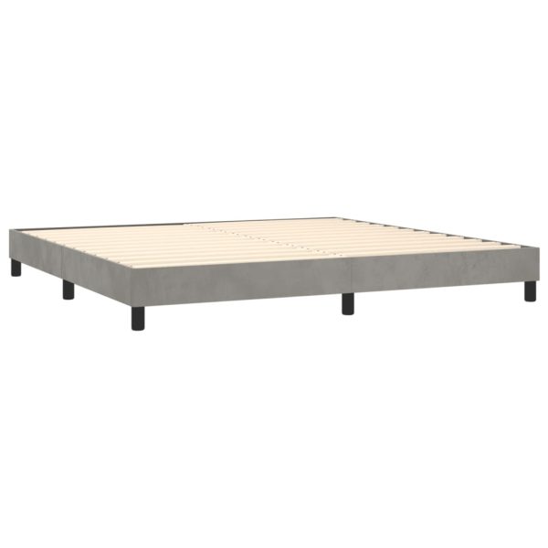 Pat box spring cu saltea, gri deschis, 200×200 cm, catifea