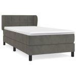 Pat box spring cu saltea, gri închis, 80×200 cm, catifea