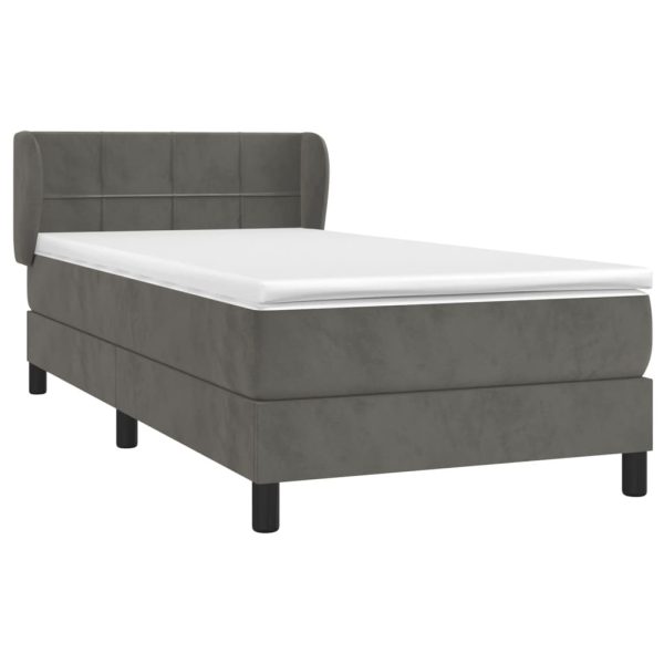 Pat box spring cu saltea, gri închis, 90×190 cm, catifea