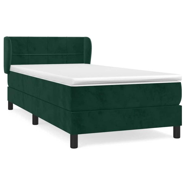 Pat box spring cu saltea, verde închis, 90×190 cm, catifea
