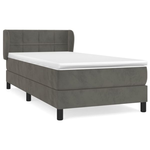 Pat box spring cu saltea, gri închis, 90×200 cm, catifea