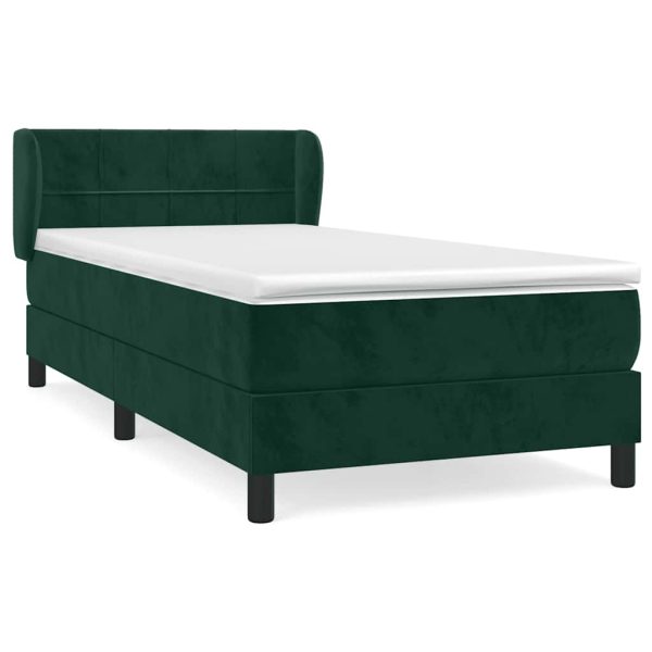 Pat box spring cu saltea, verde închis, 90×200 cm, catifea