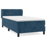 Pat box spring cu saltea, albastru închis, 100×200 cm, catifea