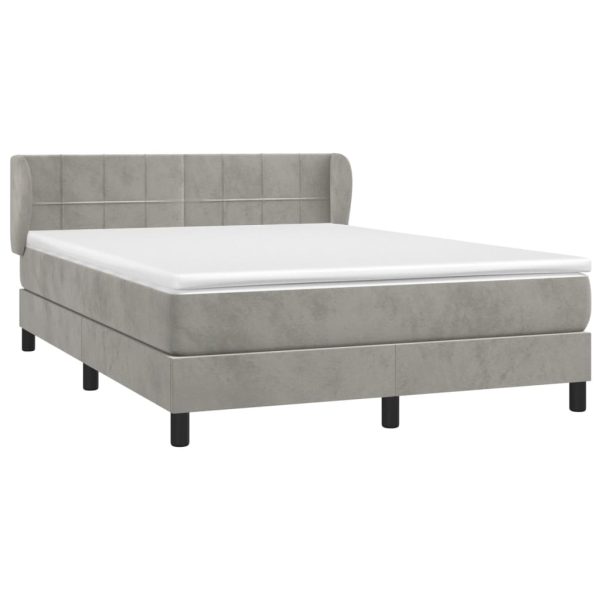 Pat box spring cu saltea, gri deschis, 140×190 cm, catifea