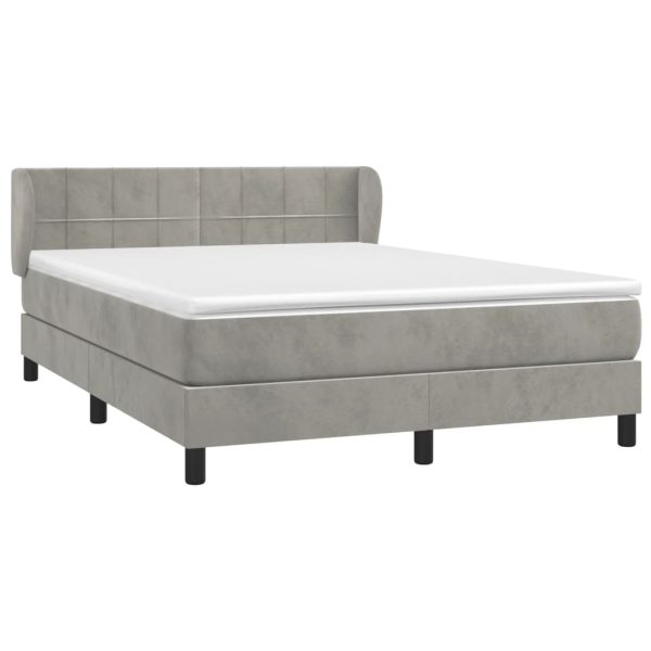 Pat box spring cu saltea, gri deschis, 140×200 cm, catifea