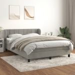Pat box spring cu saltea, gri deschis, 140×200 cm, catifea