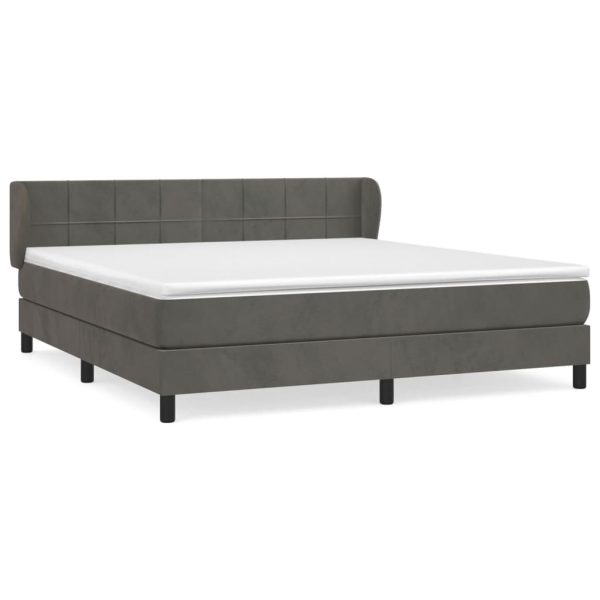 Pat box spring cu saltea, gri închis, 160×200 cm, catifea