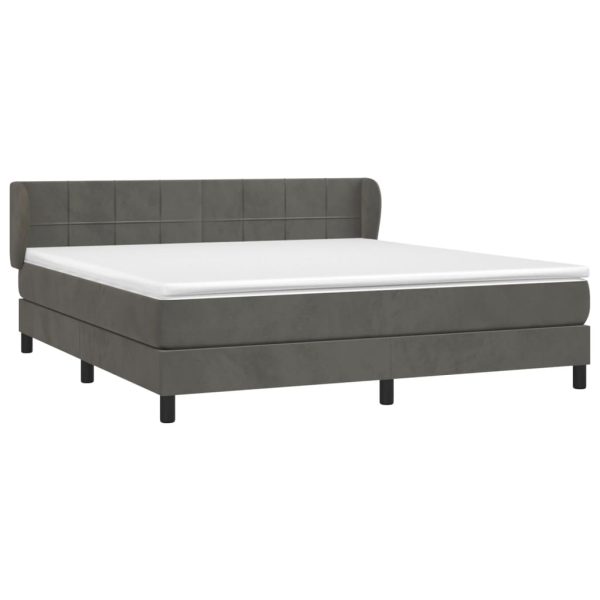 Pat box spring cu saltea, gri închis, 160×200 cm, catifea
