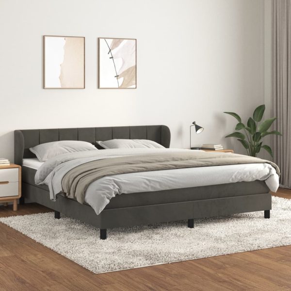 Pat box spring cu saltea, gri închis, 160×200 cm, catifea