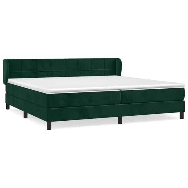 Pat box spring cu saltea, verde închis, 200×200 cm, catifea