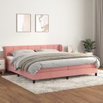 Pat box spring cu saltea, roz, 200×200 cm, catifea