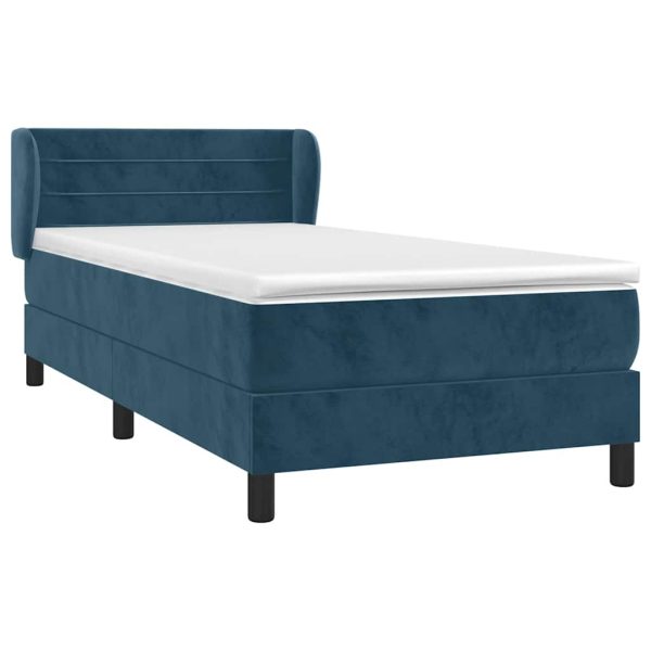 Pat box spring cu saltea, albastru închis, 80×200 cm, catifea