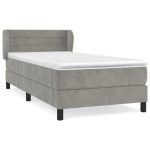 Pat box spring cu saltea, gri deschis, 90×190 cm, catifea