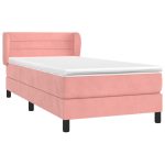 Pat box spring cu saltea, roz, 90×190 cm, catifea