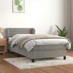 Pat box spring cu saltea, gri deschis, 100×200 cm, catifea