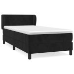 Pat box spring cu saltea, negru, 100×200 cm, catifea