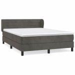 Pat box spring cu saltea, gri închis, 140×200 cm, catifea