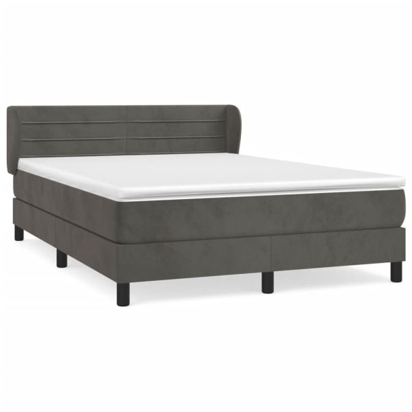 Pat box spring cu saltea, gri închis, 140×200 cm, catifea