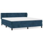 Pat box spring cu saltea, albastru închis, 160×200 cm, catifea