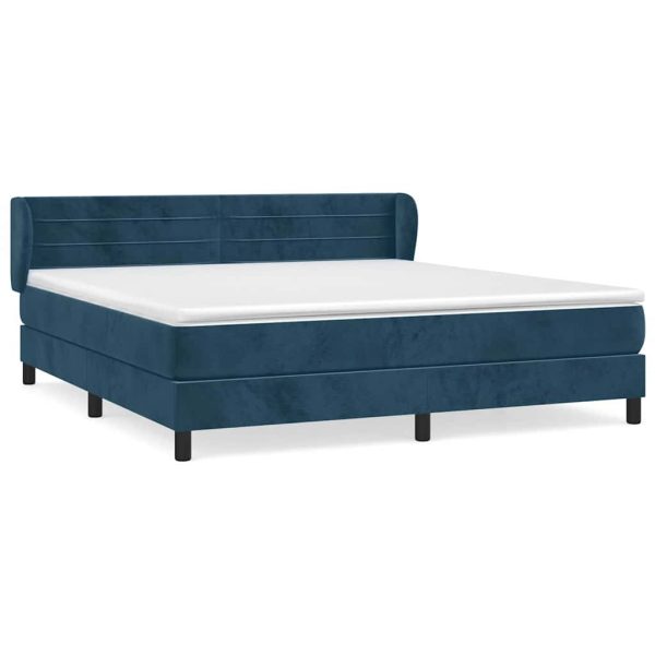 Pat box spring cu saltea, albastru închis, 160×200 cm, catifea