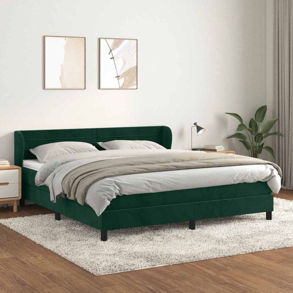 Pat box spring cu saltea, verde închis, 180×200 cm, catifea