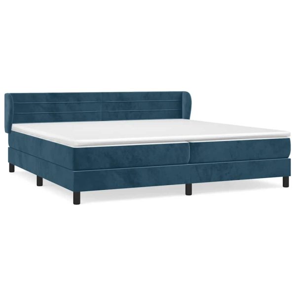 Pat box spring cu saltea, albastru închis, 200×200 cm, catifea