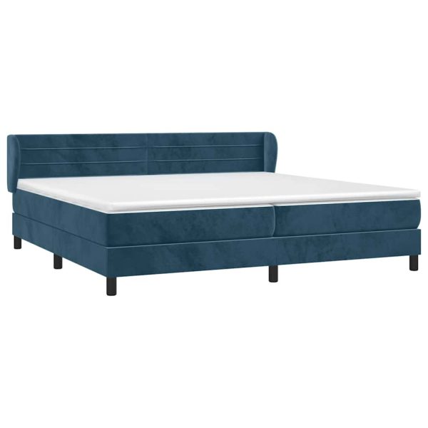 Pat box spring cu saltea, albastru închis, 200×200 cm, catifea