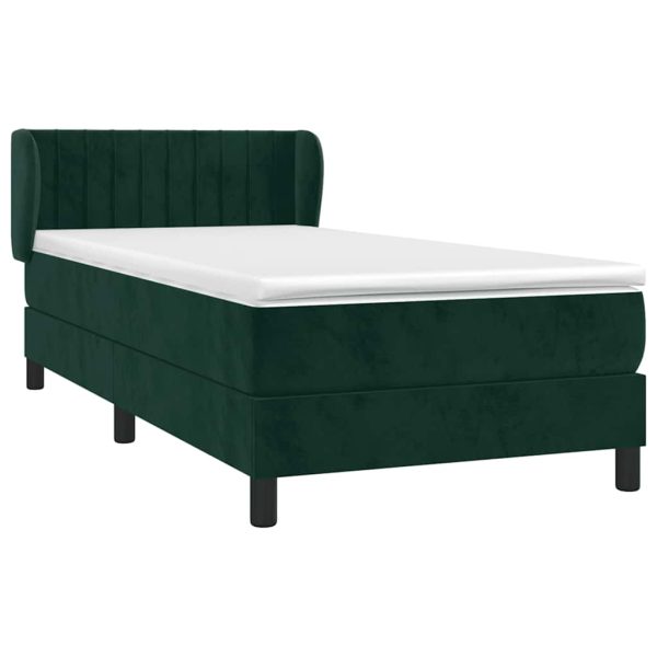 Pat box spring cu saltea, verde închis, 80×200 cm, catifea