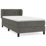 Pat box spring cu saltea, gri închis, 100×200 cm, catifea