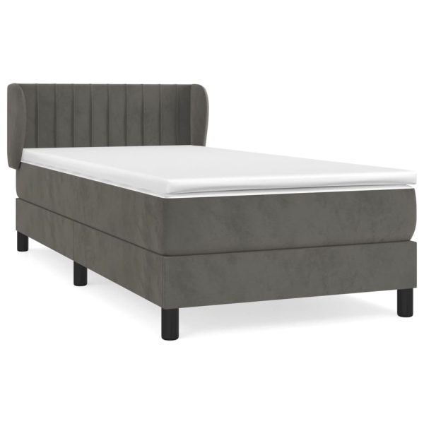 Pat box spring cu saltea, gri închis, 100×200 cm, catifea