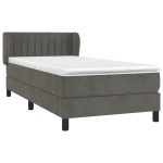 Pat box spring cu saltea, gri închis, 100×200 cm, catifea