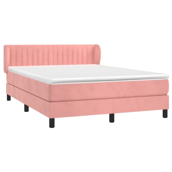 Pat box spring cu saltea, roz, 140×190 cm, catifea