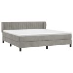 Pat box spring cu saltea, gri deschis, 160×200 cm, catifea