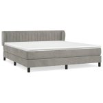 Pat box spring cu saltea, gri deschis, 180×200 cm, catifea