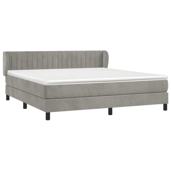 Pat box spring cu saltea, gri deschis, 180×200 cm, catifea