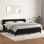 Pat box spring cu saltea, negru, 180×200 cm, catifea