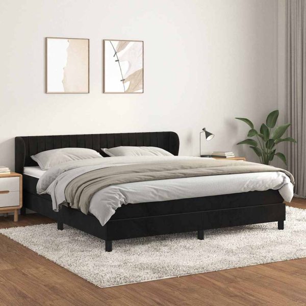 Pat box spring cu saltea, negru, 180×200 cm, catifea