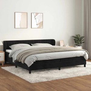 Pat box spring cu saltea, negru, 200×200 cm, catifea