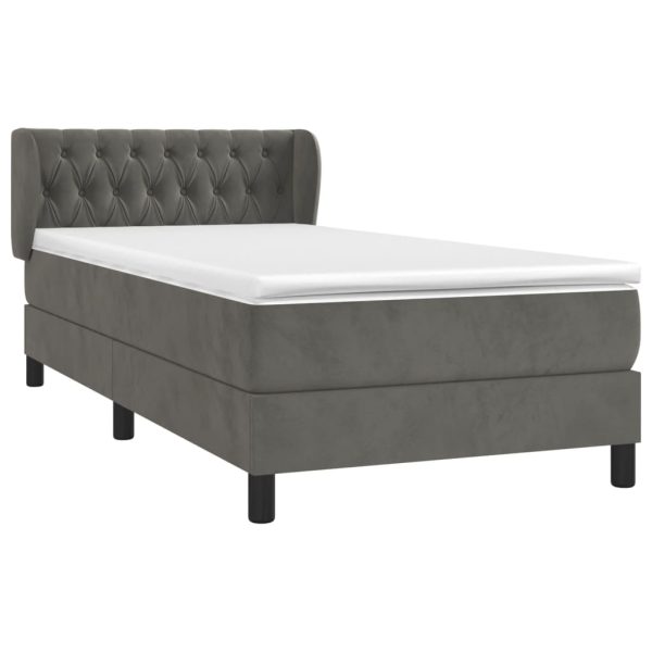 Pat box spring cu saltea, gri închis, 90×200 cm, catifea
