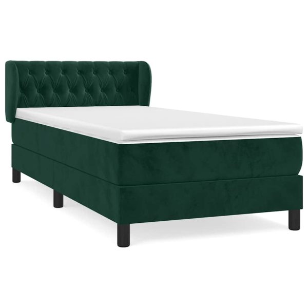 Pat box spring cu saltea, verde închis, 90×200 cm, catifea