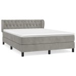 Pat box spring cu saltea, gri deschis, 140×190 cm, catifea