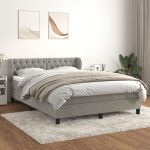 Pat box spring cu saltea, gri deschis, 140×190 cm, catifea