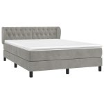 Pat box spring cu saltea, gri deschis, 140×200 cm, catifea
