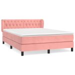 Pat box spring cu saltea, roz, 140×200 cm, catifea