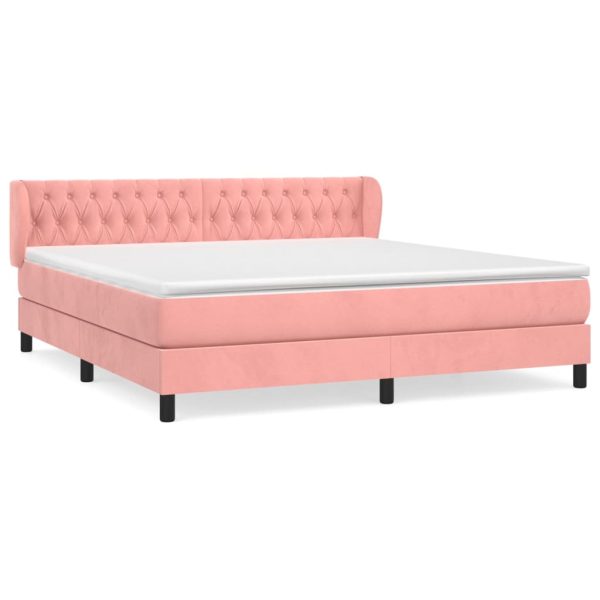 Pat box spring cu saltea, roz, 160×200 cm, catifea