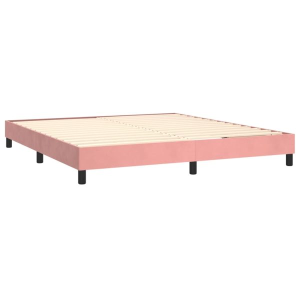 Pat box spring cu saltea, roz, 160×200 cm, catifea
